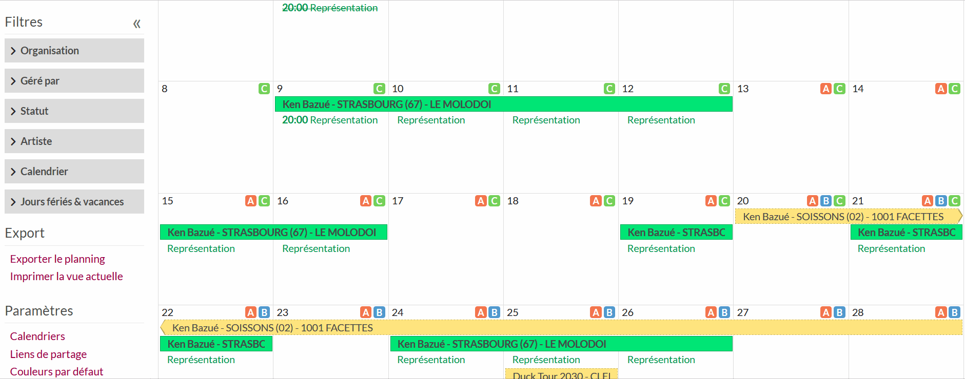 jours fériés vacances Calendrier