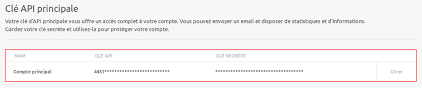 Récupérer la clé d'API Mailjet