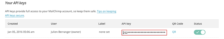 Récupérer la clé API MailChimp